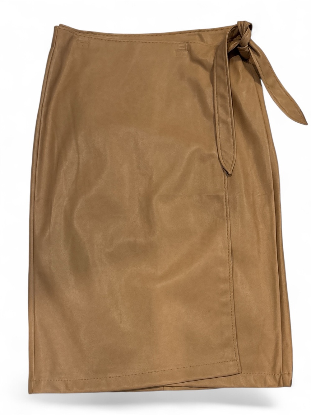Avec Les Filles Tan Faux Leather Wrap Midi Skirt, SZ. L, NWOT